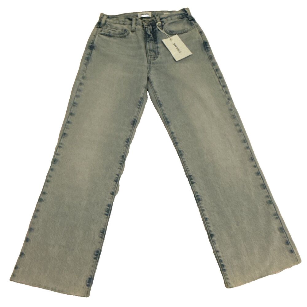 Frame Le Jane Crop High-Rise Straight-Leg Jeans Raw Hem Light Wash Women's NWT
